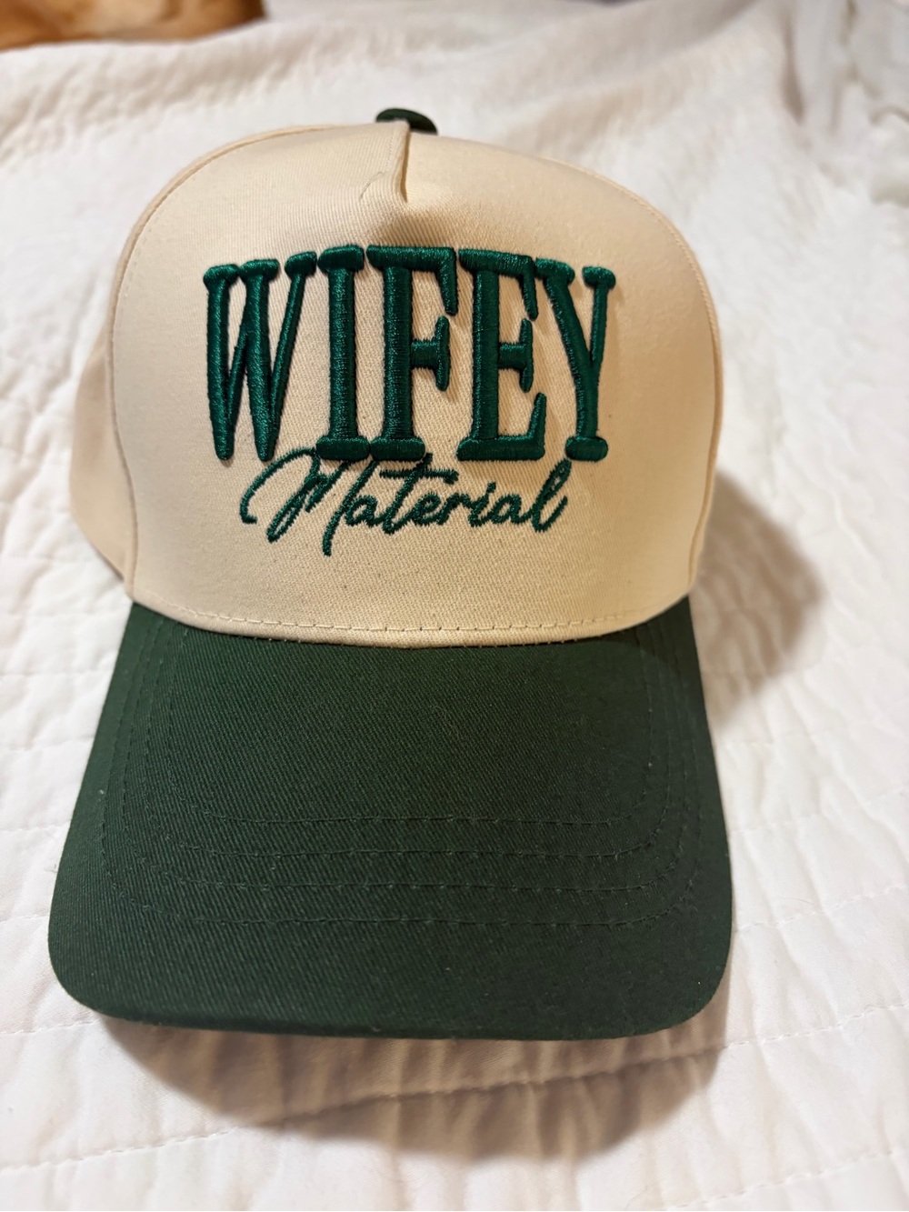 Wifey Material Beige and Dark Green Baseball Cap